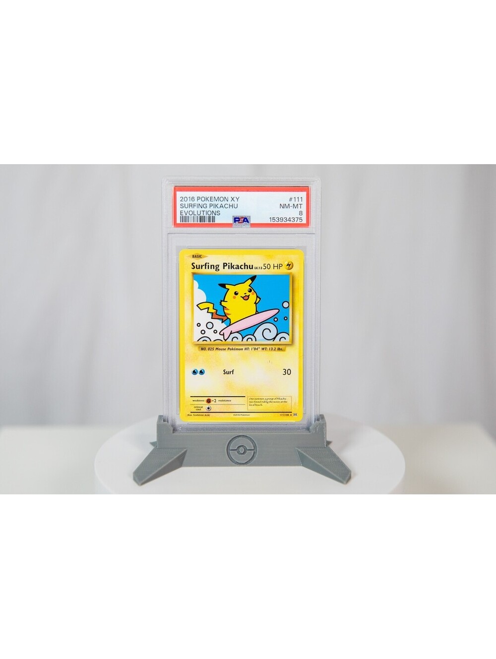 2016 POKEMON XY EVOLUTIONS Secret Rare NM Mint #111 SURFING PIKACHU PSA 8